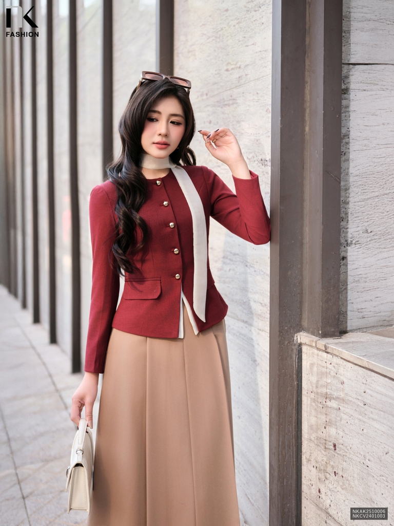 Áo khoác phối gấu nơ rời nhẹ nhàng, kiêu sa mà sang NKAK2510006