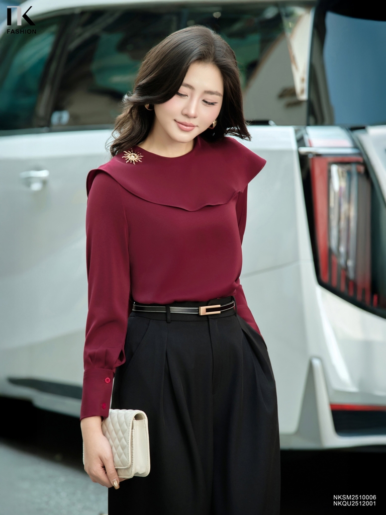 Sơ mi tiệc vạt cổ bay kiểu mới lạ, siêu sang chảnh NKSM2510006