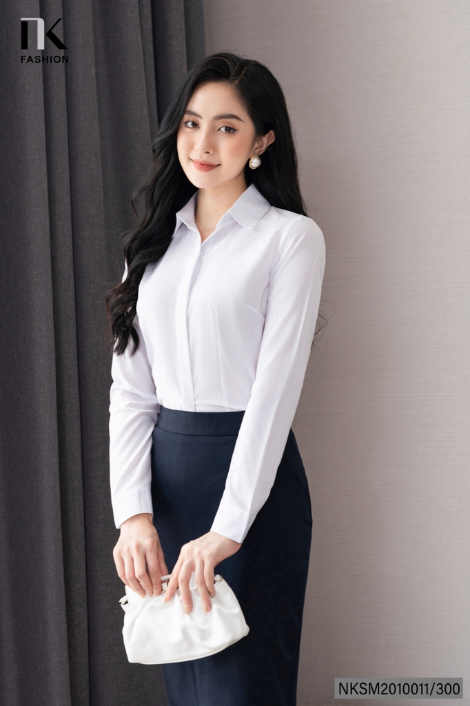 Áo Sơ Mi Dài Tay Cổ Đức Nẹp Dấu Khuy cơ bản phù hợp nhiều kiểu dáng NKSM2010011 ( Ko kèm QU/CV/PK)