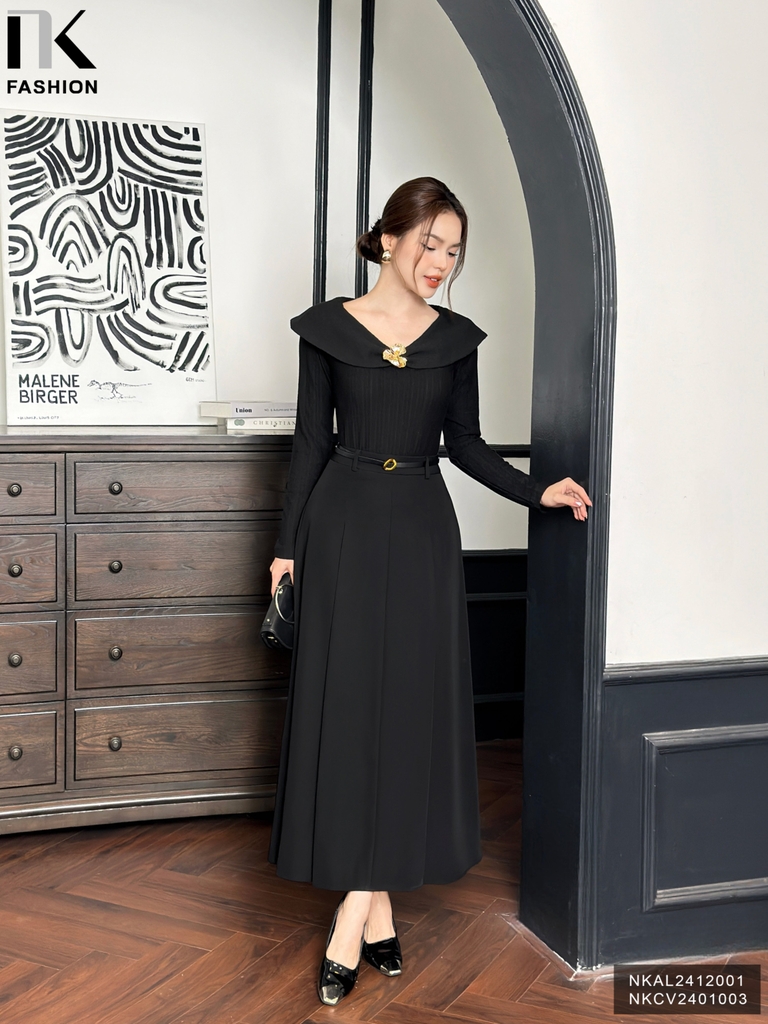 Áo Len Tiệc  NK Fashion Công Sở Nũ Thế Kế Cổ Bèo lật Trẻ Trung Chất Vải Mềm Mịn NKAL2412001