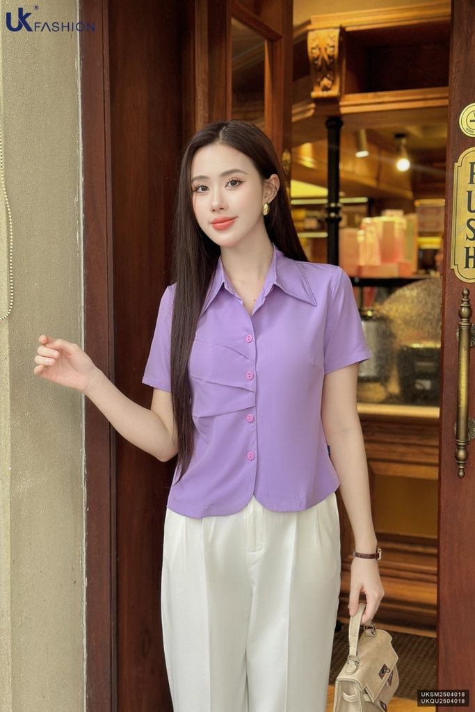 Sơ mi xếp ngực chéo kiểu cách mới UKSM2504018