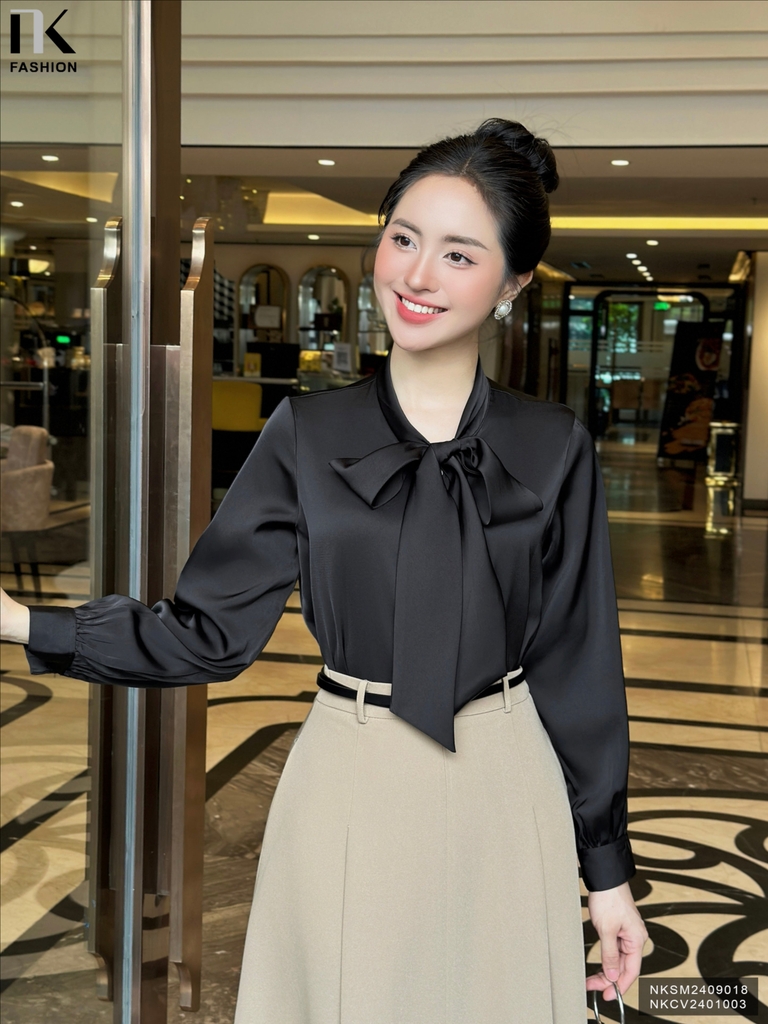 Sơ Mi Lụa Cổ Nơ NK FASHION Thời Trang Công Sở Trẻ Trung, Sang Trọng, Dễ Phối Đồ NKSM2409018