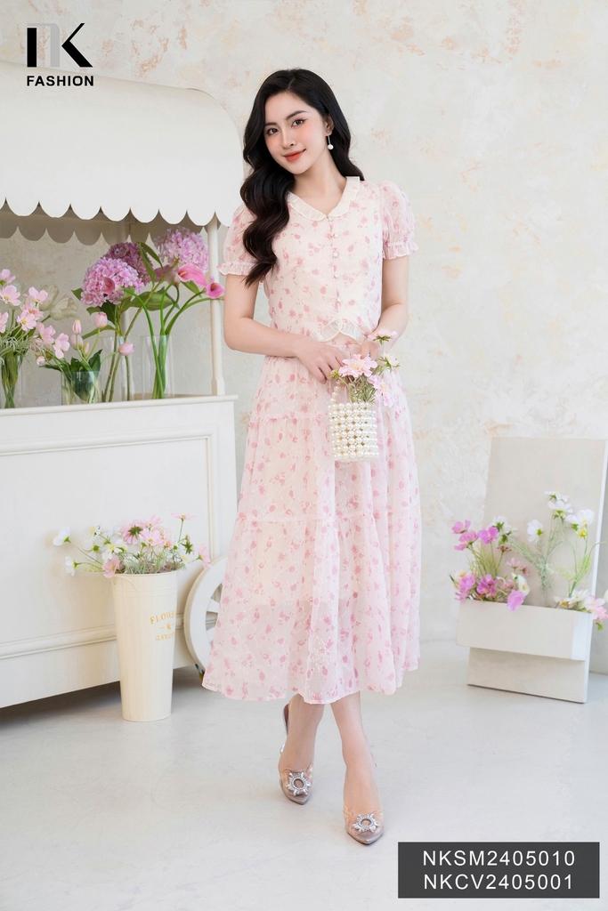 NK Fashion Chân Váy Hoa Nhún Tầng Thời Trang, Nữ Tính, Nhẹ Nhàng NKCV2405001
