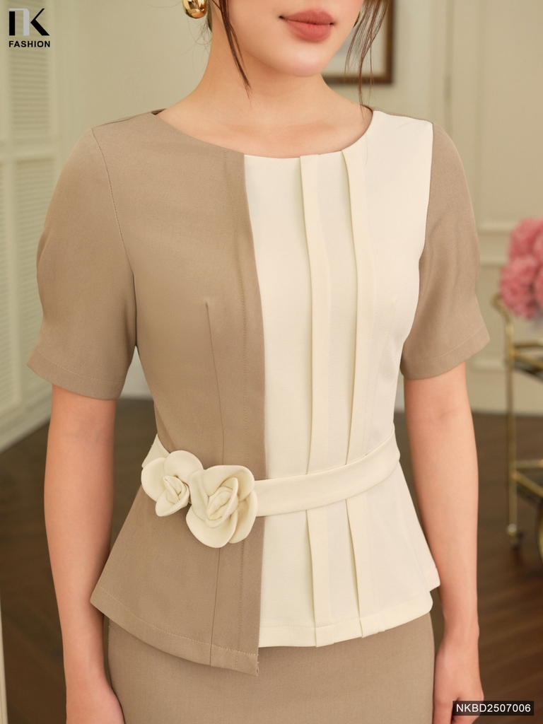 Set chân váy bút chì + áo phối màu hoa eo điệu đà NKBD2507006