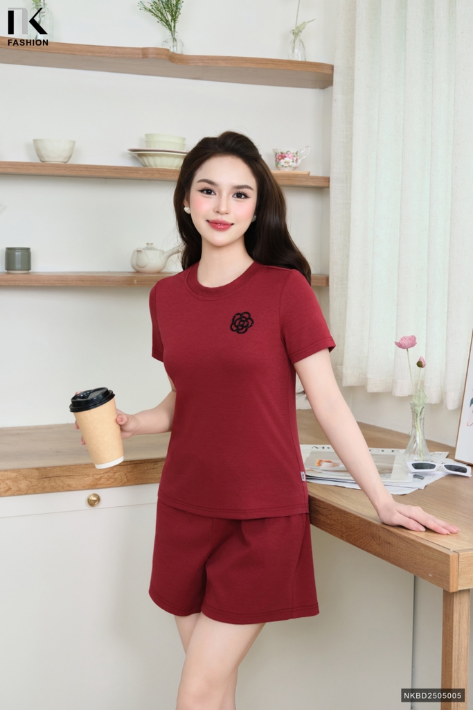 Bộ đồ thun quần sooc + áo cổ trơn dễ mặc, mát mềm NKBD2505005