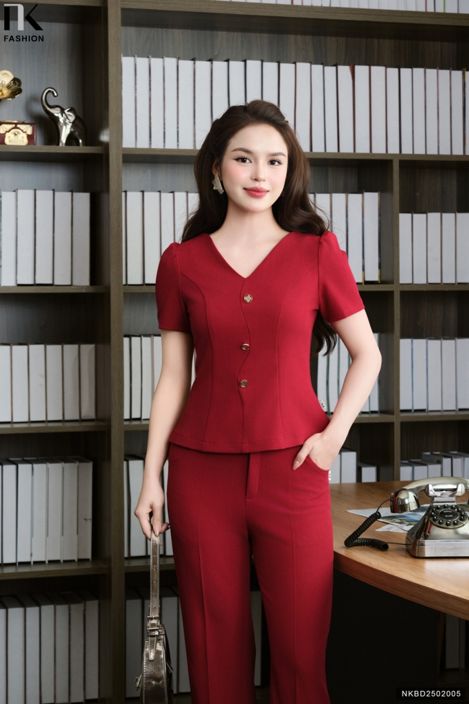 Bộ đồ quần ống đứng áo nẹp song sang chảnh, lịch sự NKBD2502005