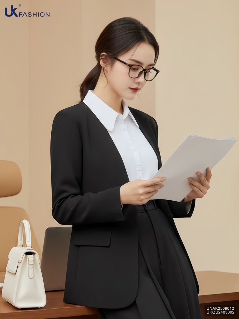 Áo vest không cổ cúc đơn sang xịn, đứng forrm UNAK2509012