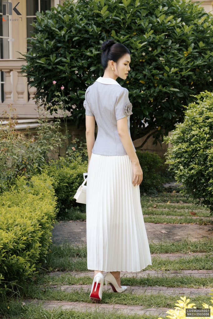 Sơ mi hoa tay phối cổ kiểu dáng mới cực xinh LUSM2505007