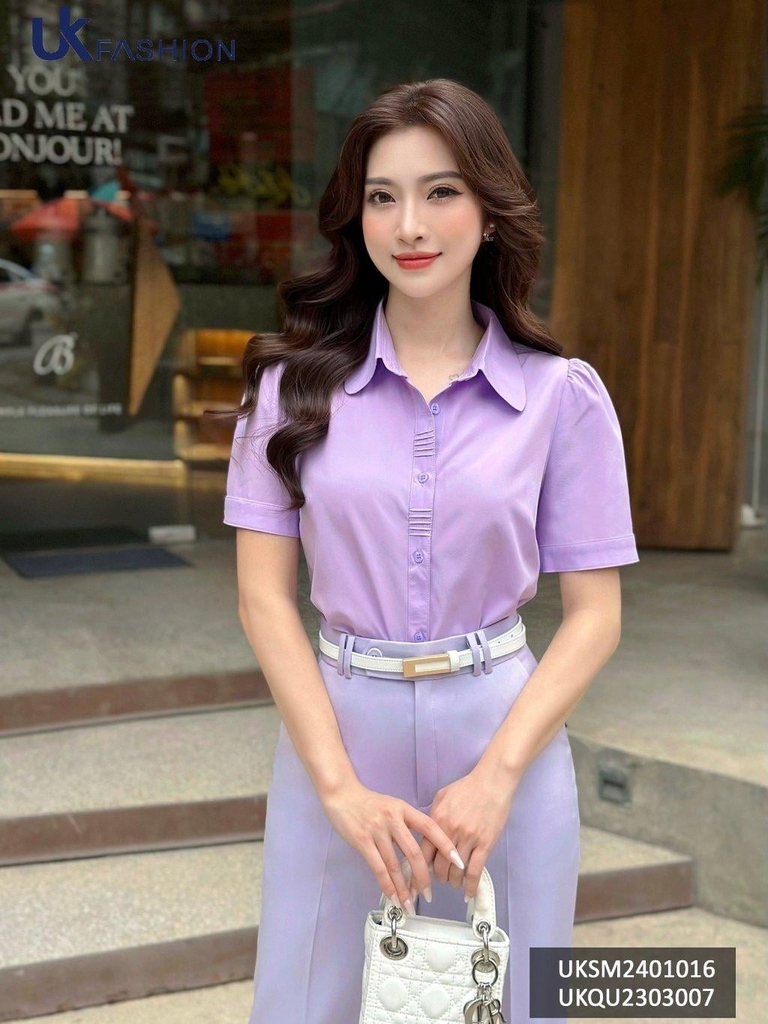 Áo Sơ Mi nữ UK Fashion cổ đức cọc tay mí nẹp, chất liệu lụa không nhăn UKSM2401016