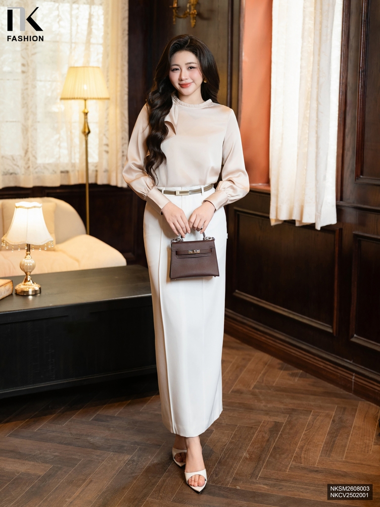 Sơ mi lụa kim cương bèo cổ NKSM2608003 (Áo rời - Không kèm CV/QU/PK)