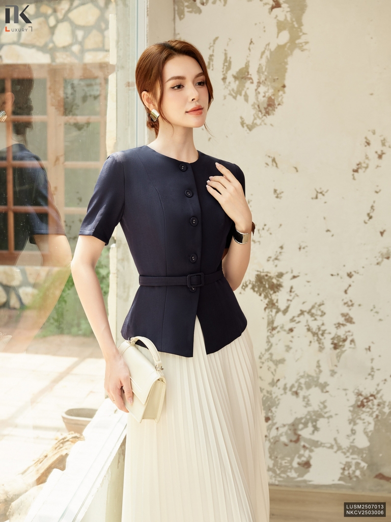 Kí giả 2 lớp cộc tay đai rời ghép set quý cô cực chảnh LUSM2507013