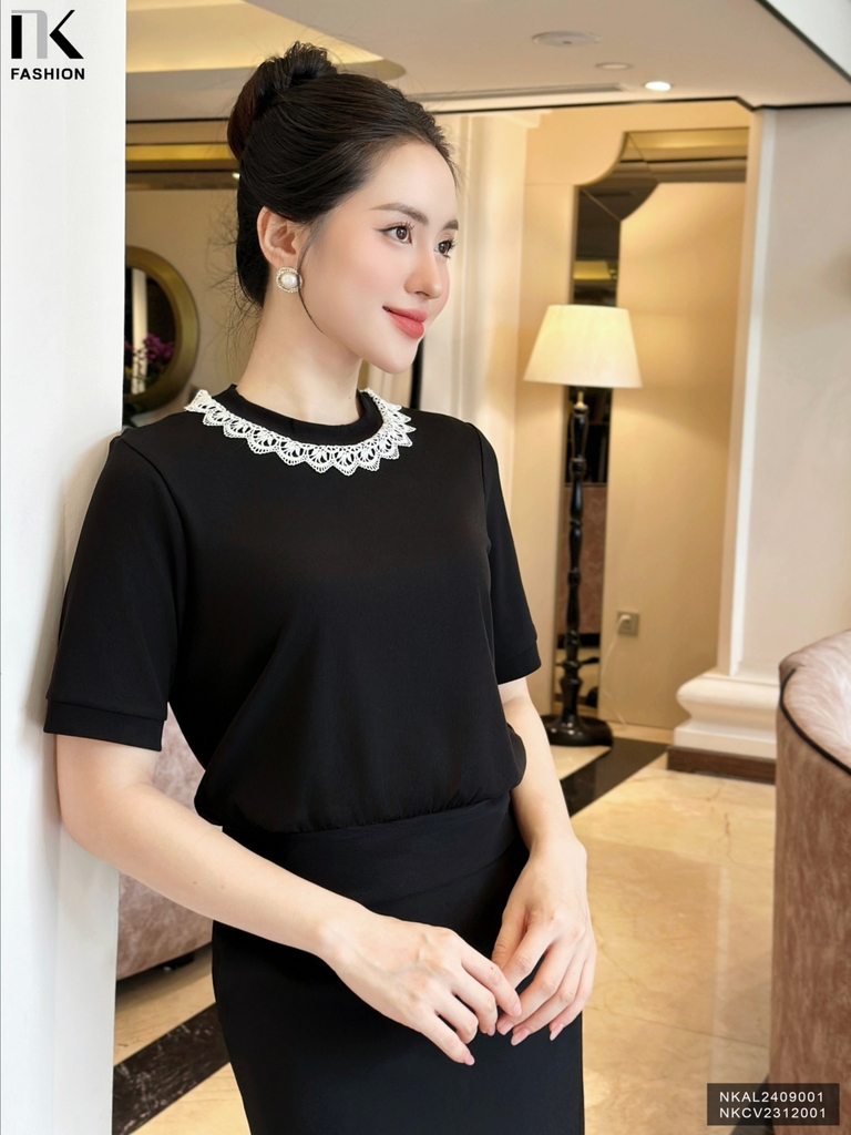 Áo Len Cổ Ren Bo Gấu NK Fashion Công Sở Nữ Trẻ Trung, Nữ Tính Vải Mềm Mịn NKAL2409001