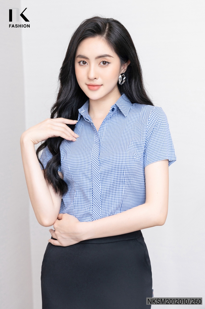 Sơ Mi Kẻ Nẹp Chéo Cộc Tay NKSM2012010
