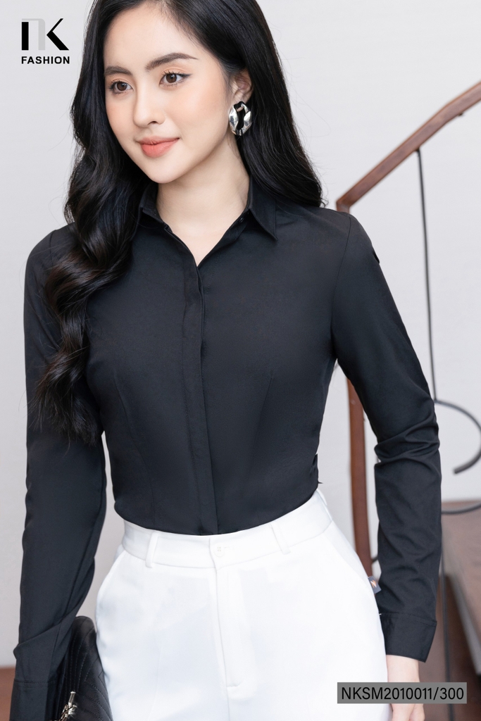 Áo Sơ Mi Dài Tay Cổ Đức Nẹp Dấu Khuy cơ bản phù hợp nhiều kiểu dáng NKSM2010011 ( Ko kèm QU/CV/PK)