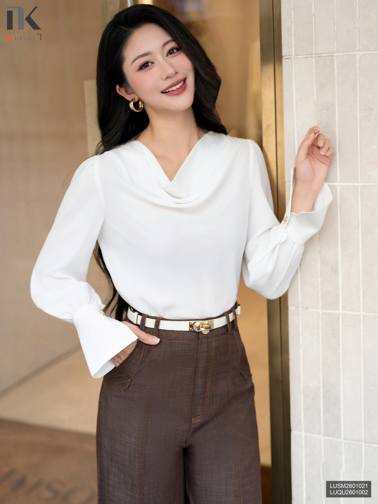 Sơ mi dài tay cổ đổ mềm mịn, thướt tha sang chảnh tiểu thư LUSM2601021