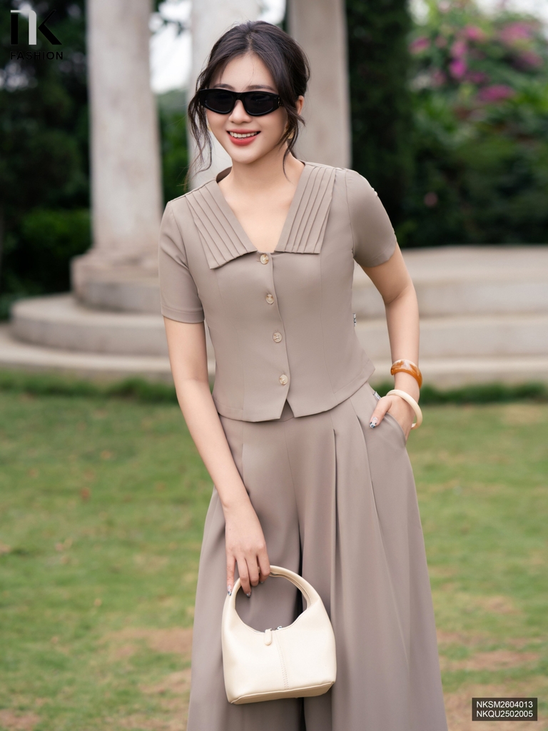Sơ mi 7 mảnh mí lá cổ phong cách mới, hiện đại NKSM2604013