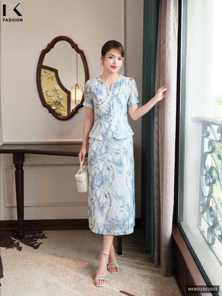 Set Hoa Cổ Tàu V Và Chân Váy A Xòe Quý Phái, Sang Trọng NKBD2503002