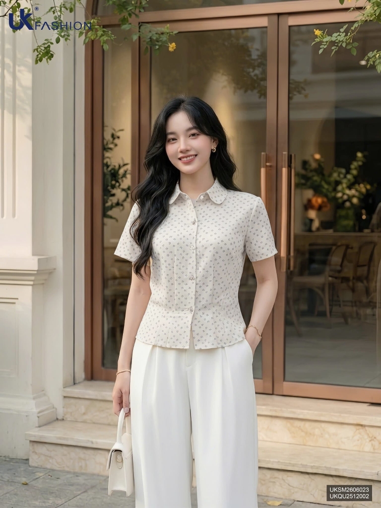 Sơ mi hoa nhí cổ sen súp UKSM2606023 ( Áo rời ko kèm CV/QU/PK )