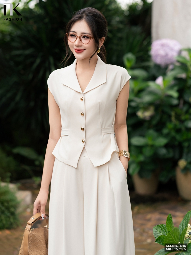 Sơ mi vai chờm đai eo điệu đà, hiện đại NKSM2604015