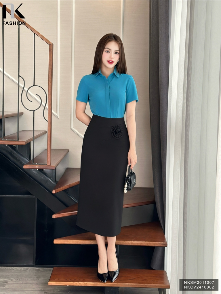 Chân Váy Bút Chì Hoa Eo Kiểu Dáng Basic Thanh Lịch Tôn Dáng, Co Giãn Nhẹ NKCV2410002