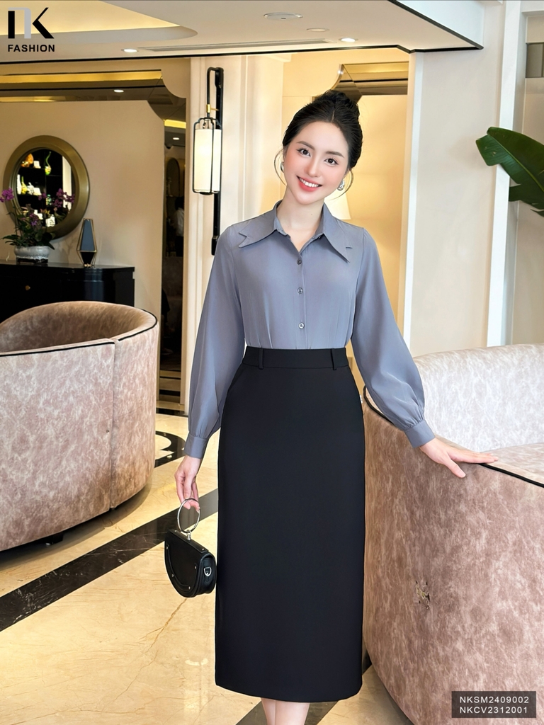 SƠ MI CỔ NƠ TAY BỒNG TRẺ TRUNG, THANH LỊCH NKSM2409002