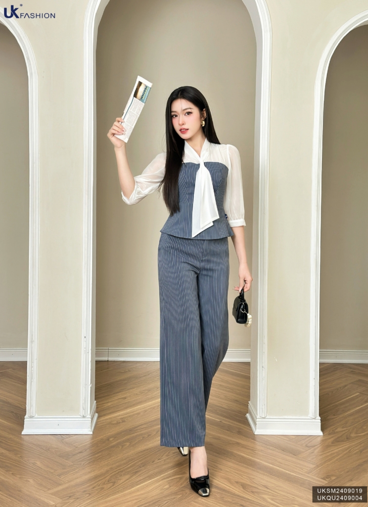 Quần kẻ ống đứng lịch sự, xinh xắn UKSM2409019