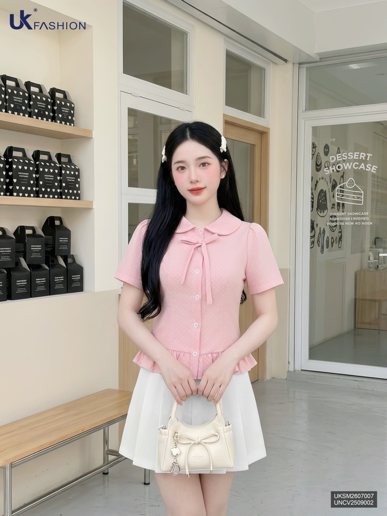 Sơ mi chấm bi nhún gấu UKSM2607007 ( Áo rời ko kèm QU/CV/PK)
