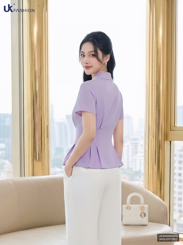 Sơ mi cổ đức nhún eo đơn giản, mềm mát UKSM2605013
