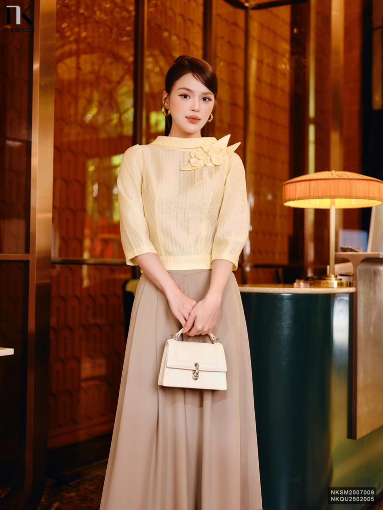 Sơ mi cổ giếng hoa 3D cao cấp NKSM2507009