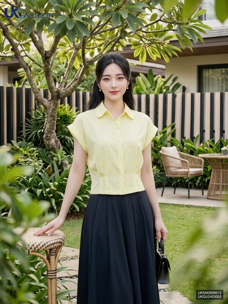 Sơ mi cổ sen vai chờm UKSM2606012 ( Áo rời ko kèm CV/QU/PK)