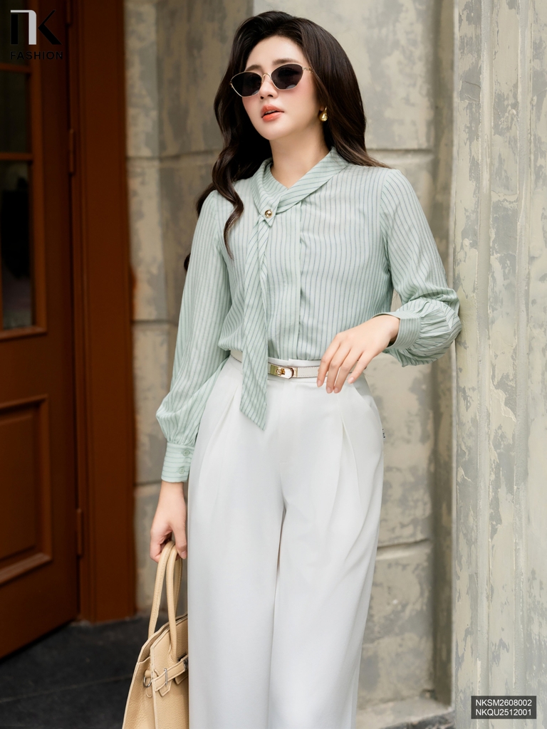 Sơ mi kẻ vạt chéo NKSM26080021 (Áo rời - Không kèm CV/QU/PK)