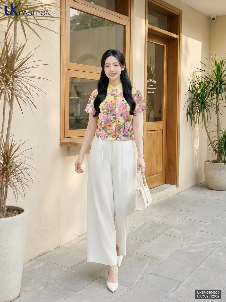 Sơ mi lụa phối cổ tươi tắn, dễ mặc UKSM2604009