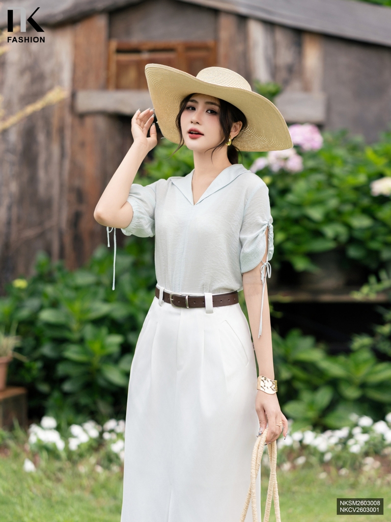 Sơ mi vạt cổ nhún tay, phong cách lạ, điểm nhấn hút NKSM2603008