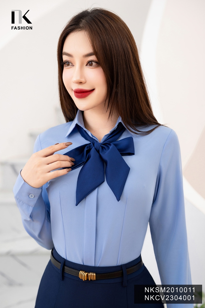 Áo Sơ Mi Dài Tay Cổ Đức Nẹp Dấu Khuy cơ bản phù hợp nhiều kiểu dáng NKSM2010011 ( Ko kèm QU/CV/PK)
