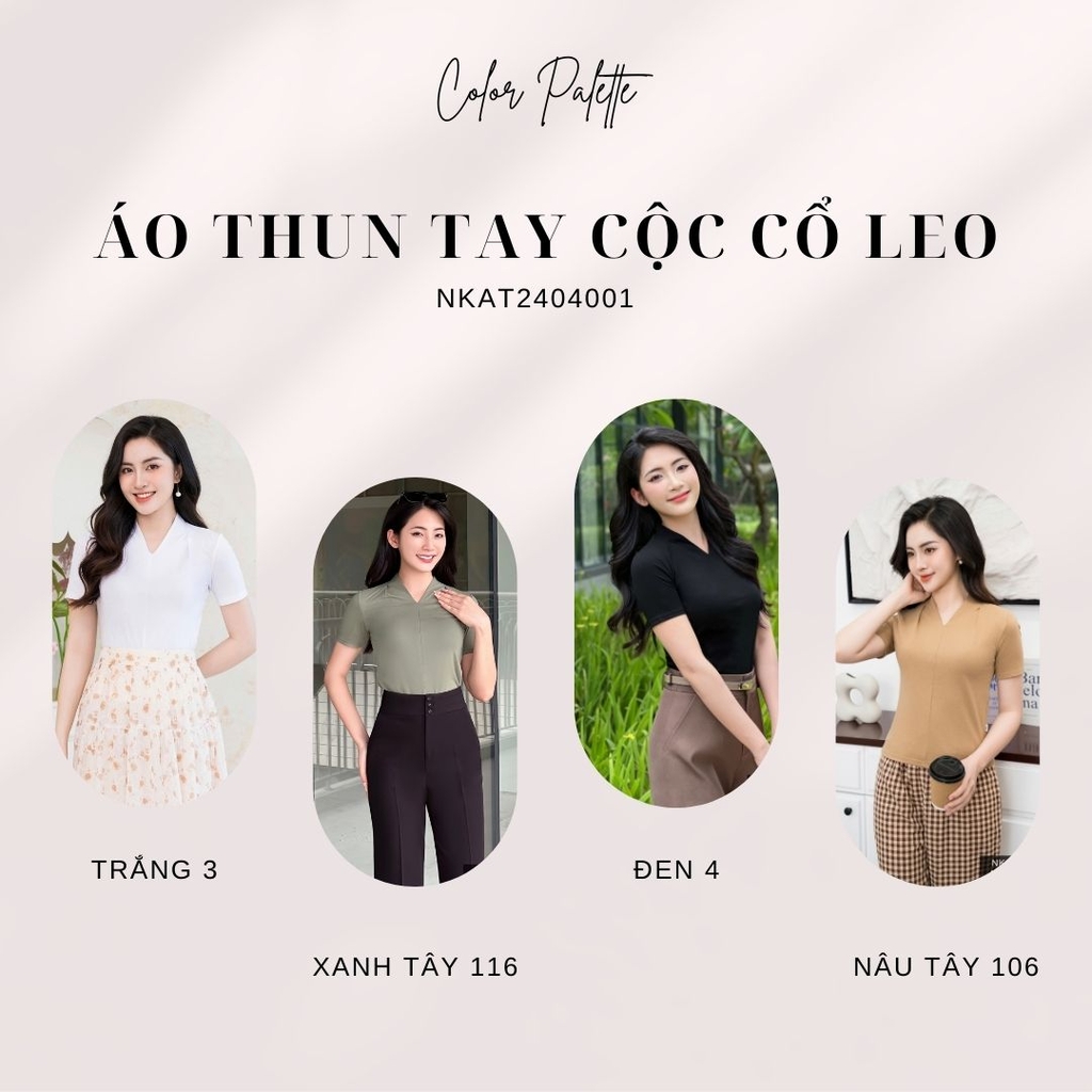 NK Fashion NKAT2404001Áo Thun Tay Cộc Cổ Leo Thời Trang Nữ, Trẻ Trung Năng Động NKAT2404001