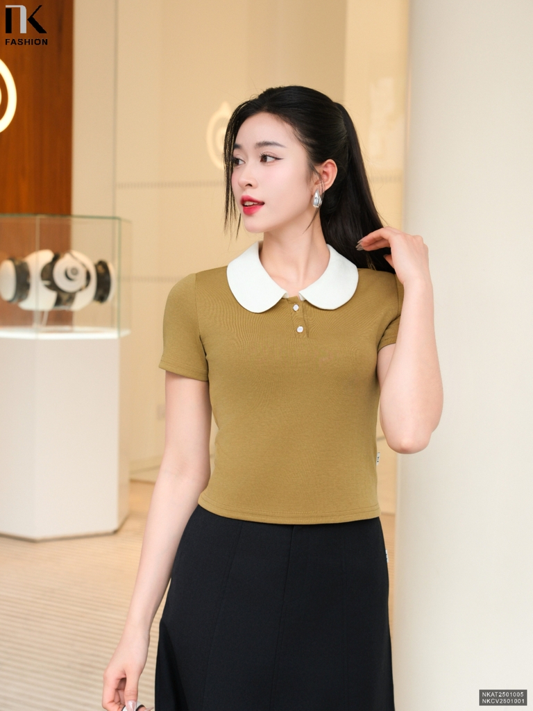 Áo thun cổ sen trẻ trung, mới, xinh xắn dễ mặc NKAT2501005