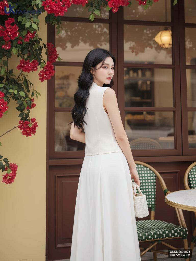 Áo Linen V cổ lá mát mẻ, trẻ trung UKSM2604003
