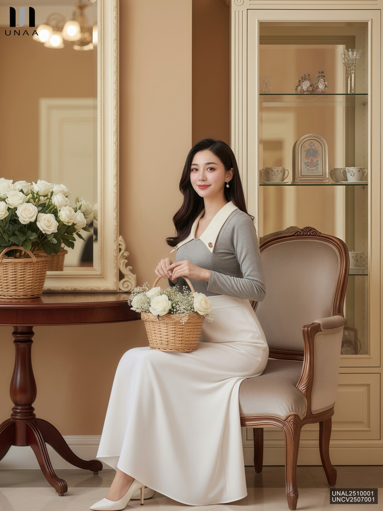 Áo len chấm phối lá cổ điệu đà UNAL2510001