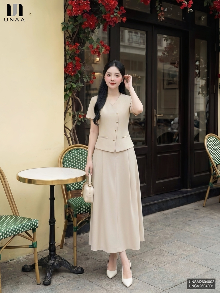 Áo cổ V vạt chéo cơi túi phong cách trẻ trung xinh xắn UNSM2604002