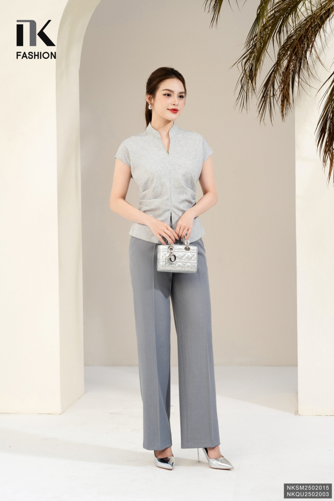 Sơ ni cổ tàu V xếp eo, kiểu dáng mới, sang xịn không ngờ NKSM2502015