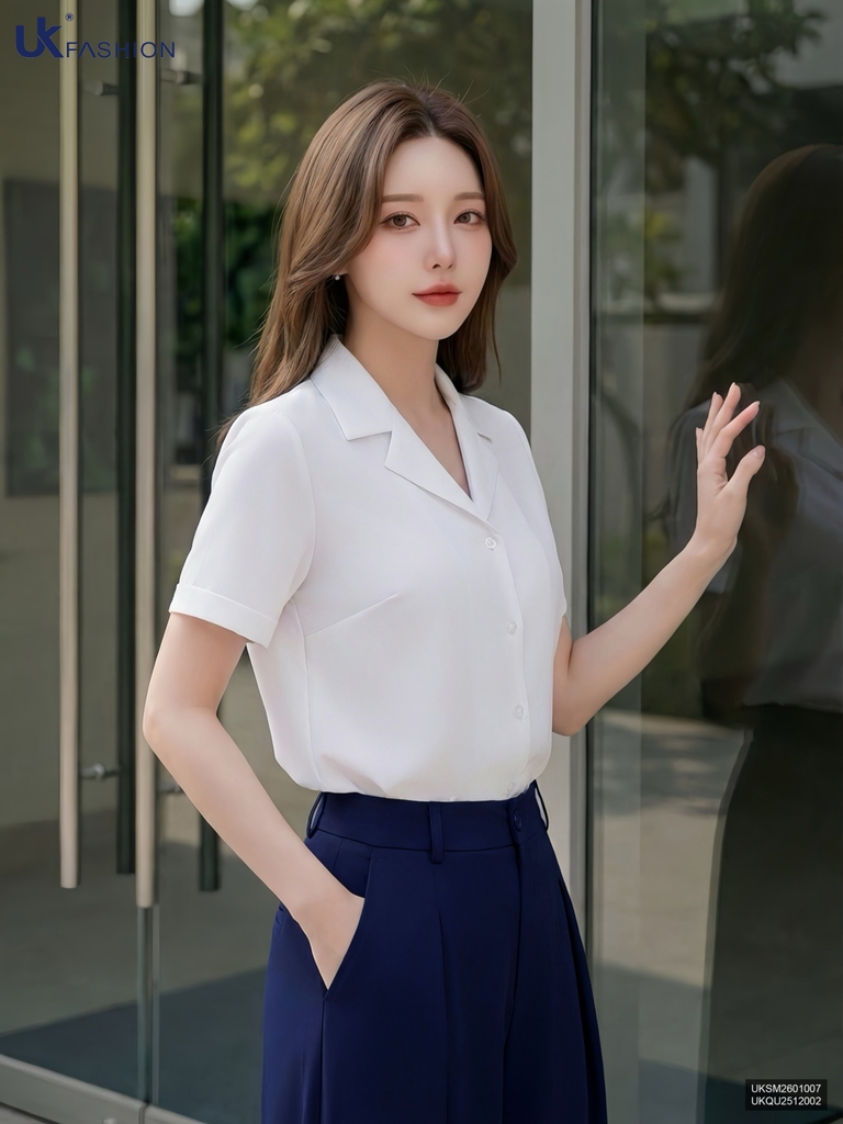 Sơ mi cổ ve kiểu dáng mới lạ, mềm mịn, thoáng mát UKSM2601007
