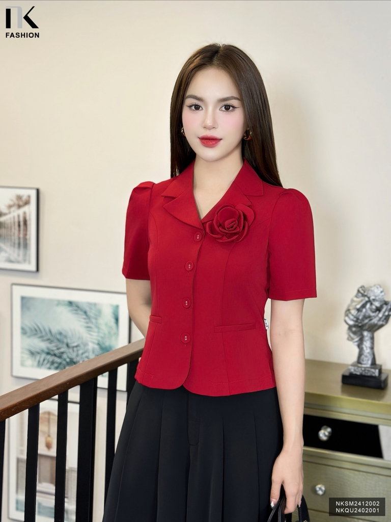 Áo Sơ Mi Cổ Ve Hoa Ngực  Lên Form Đứng Dáng NKSM2412002 ( Không kèm Quần, CV + PK)