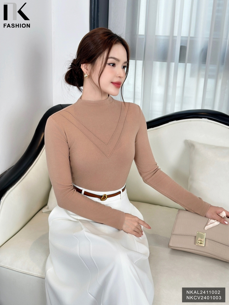 Áo giữ nhiệt bấu V lót lông mềm mịn ấm áp NKAL2411002
