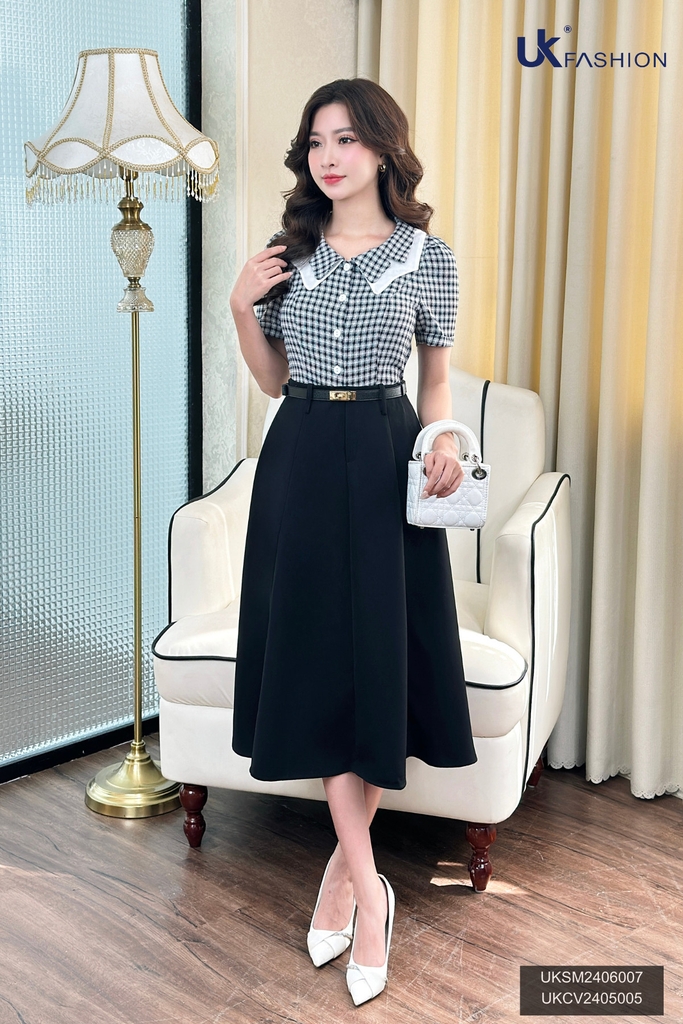 Chân váy xòe UK Fashion Công Sở Nữ Thanh Lịch, Vải Mềm Mịn UKCV2405005