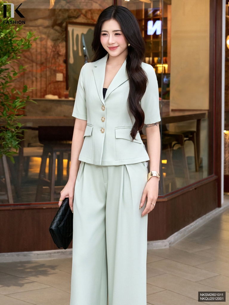 Kí giả cổ ve 3 cúc thanh lịch, gọn gàng NKSM2601011