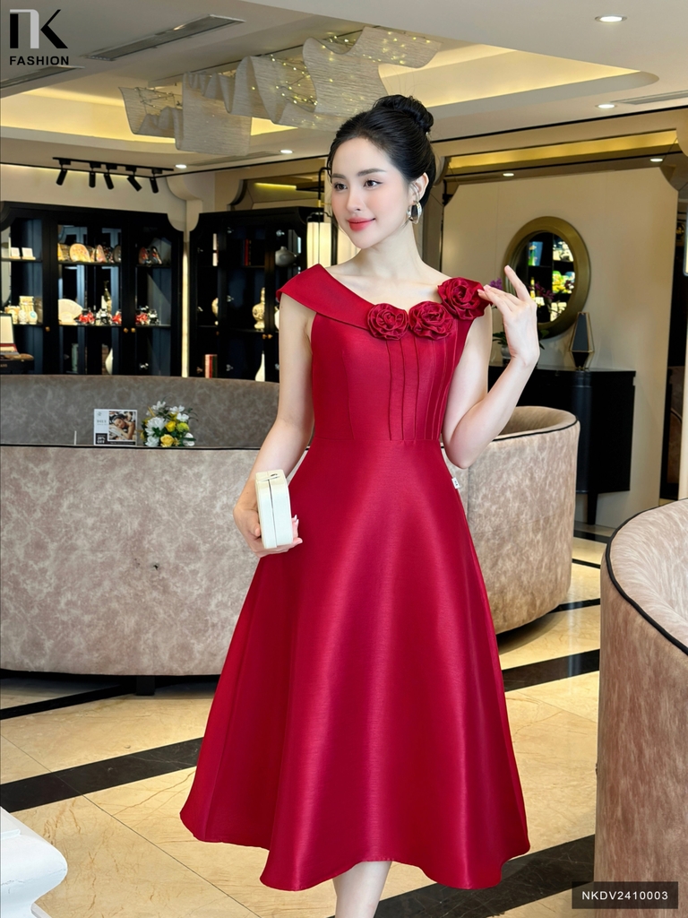 Đầm Dự Tiệc Bấu mí hoa 3D Tinh Tế NK Fashion Dày Dặn Đứng Form Chuẩn Thanh Lịch NKDV2410003