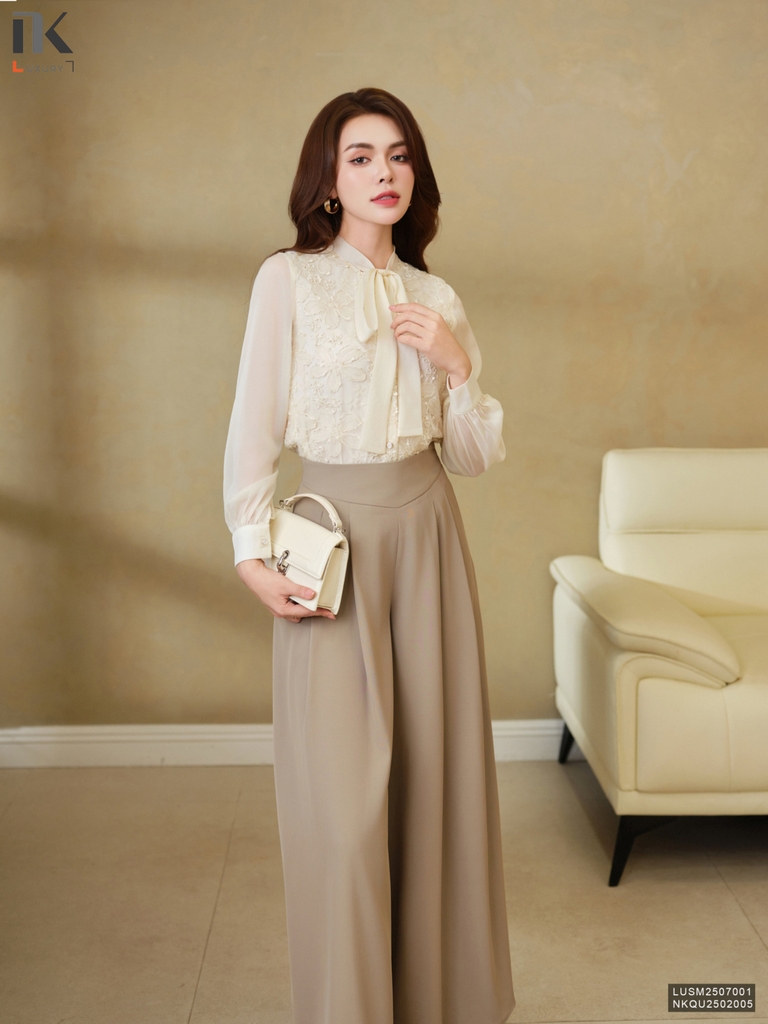 Sơ mi ren phối tơ kiểu cách mới lạ, sang xin LUSM2508015