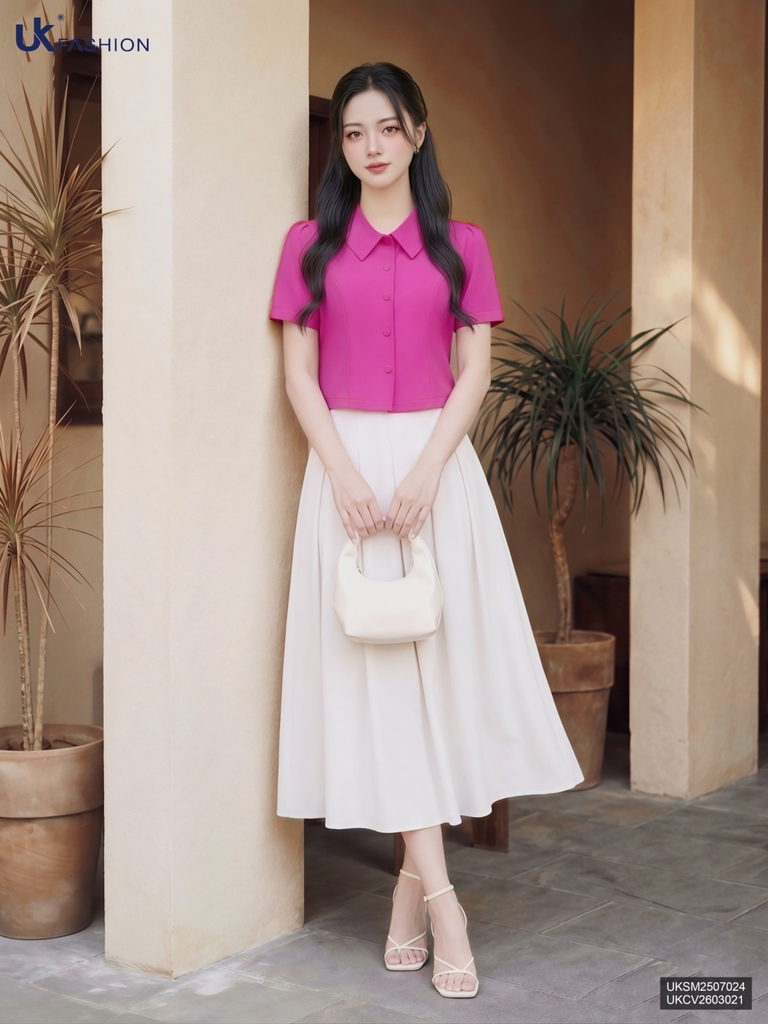 Sơ mi cổ sen ôm vừa gọn gàng UKSM2507024