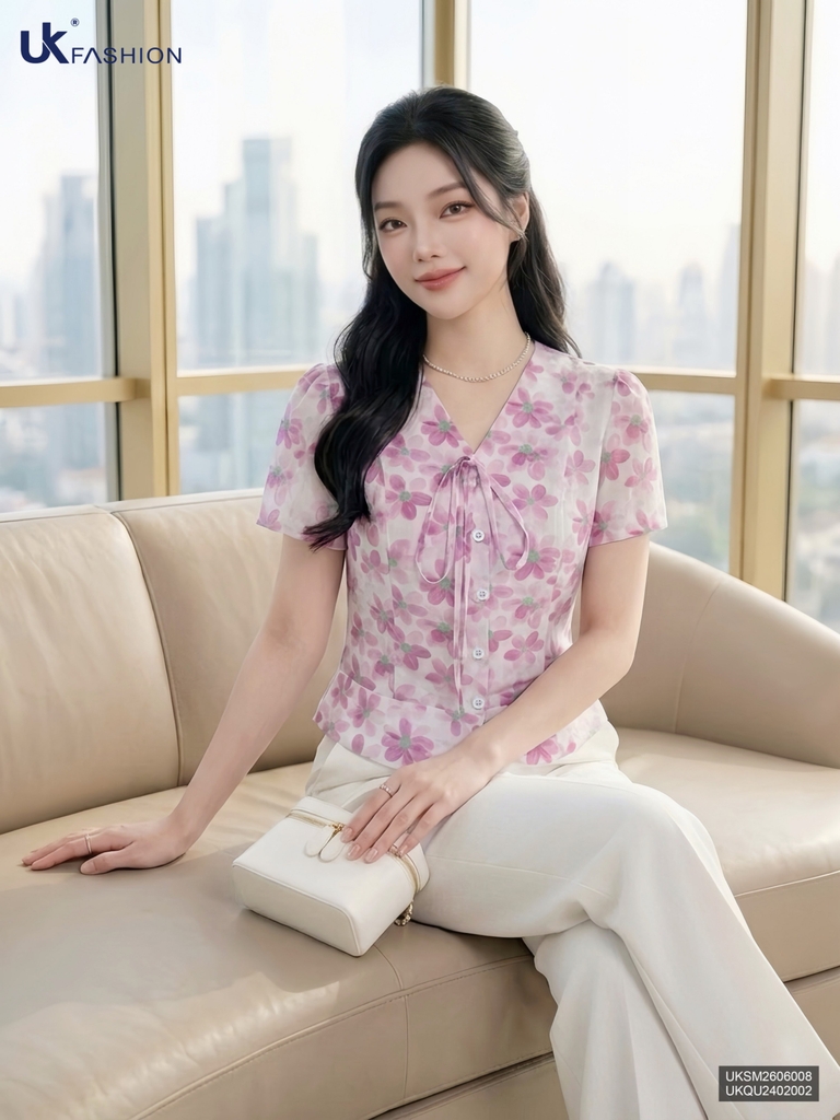 Sơ mi cổ tim bo gấu UKSM2606008 ( Áo rời ko kèm CV/QU/PK)