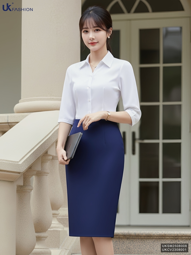 Sơ mi V cổ tay lỡ thanh lịch, dịu dàng UKSM2508008